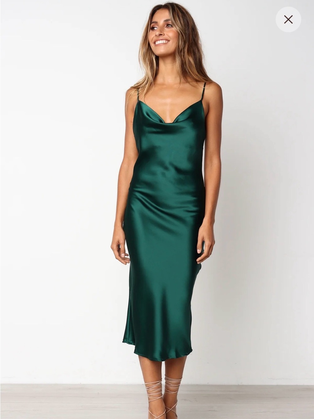 Petal & PUP Persia Silky Deep Green Satin Slip Dress